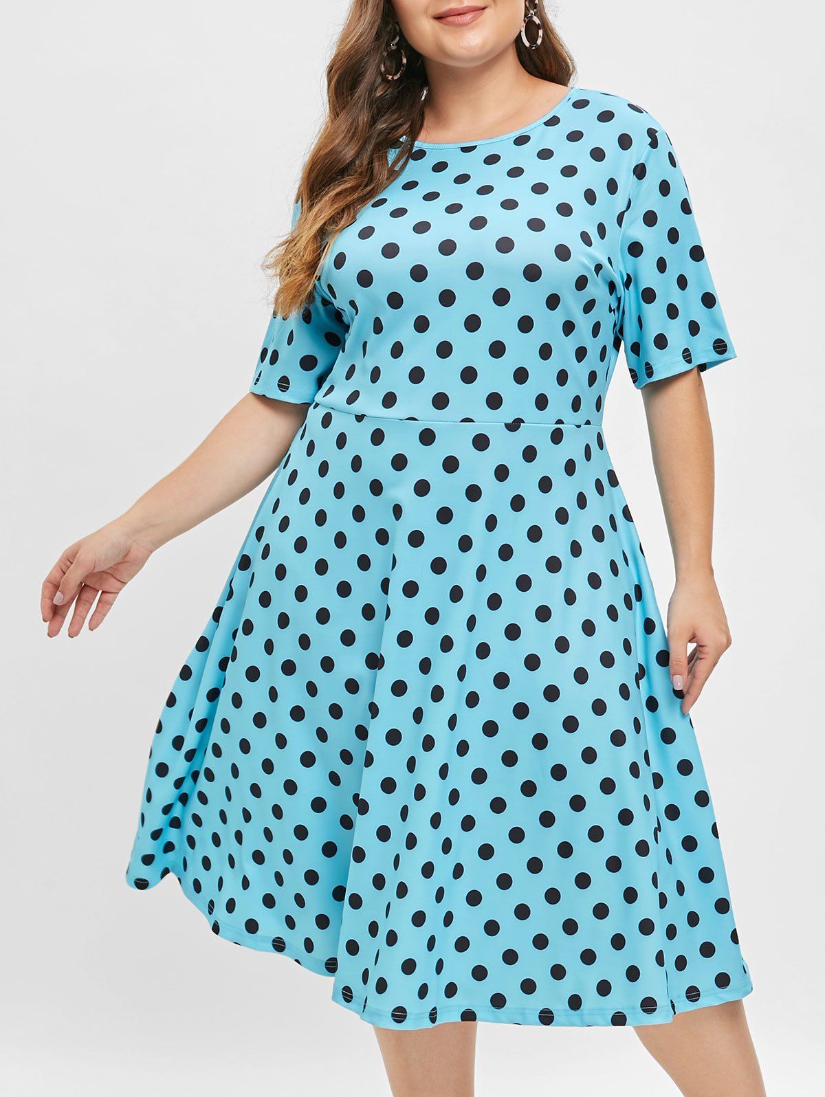 

Plus Size Polka Dot Vintage A Line Dress, Sky blue