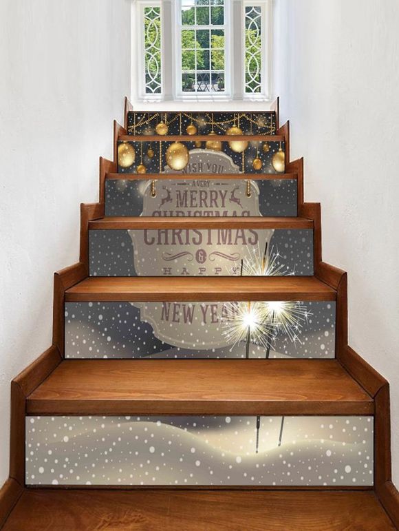 Autocollant d'Escalier de Noël Motif de Boule Amovible - multicolor 6PCS X 39 X 7 INCH( NO FRAME )