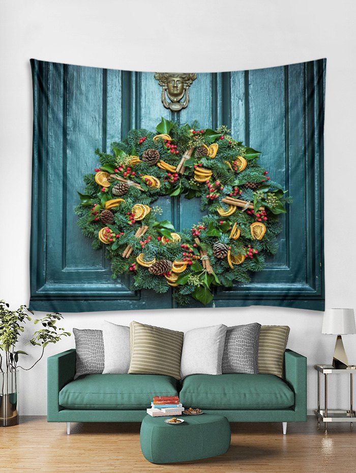 

Christmas Wreath Pattern Tapestry Art Decoration, Macaw blue green