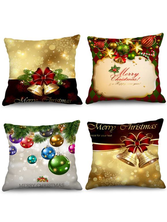 Taies d'Oreiller de Noël Boule Cloche Imprimés 4 Pièces - multicolor W18 X L18 INCH