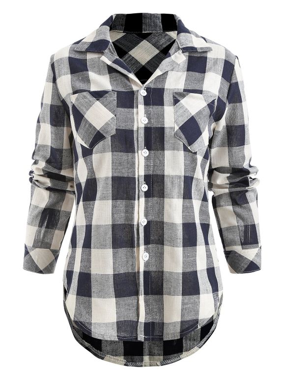 Front Pockets Button Up Checked Shirt - multicolor L