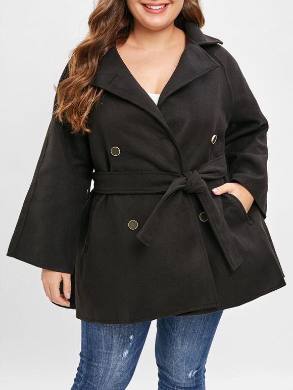 Manteau avec Double Boutonnage de Grande Taille - Noir 3X
