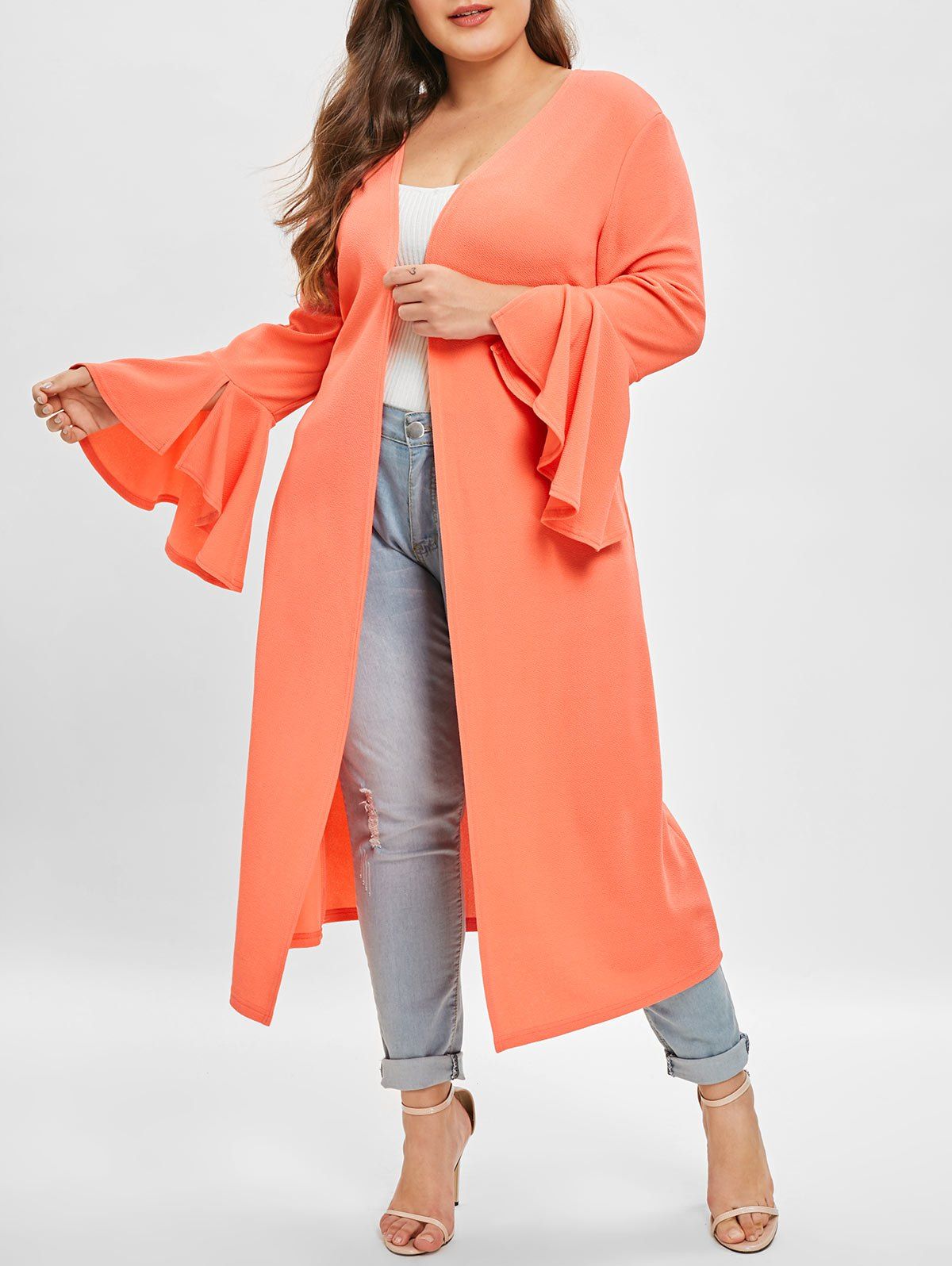 

Plus Size Flare Sleeve Longline Coat, Orange