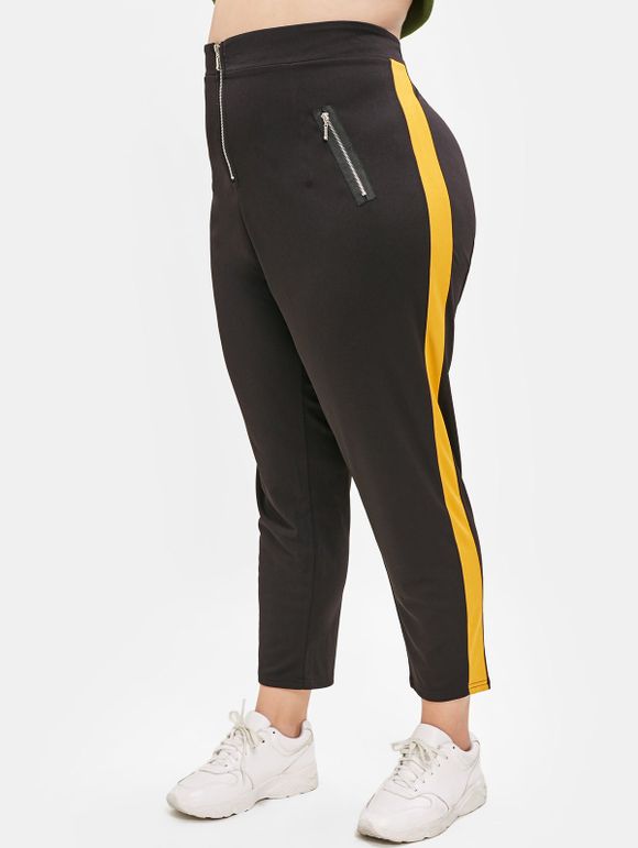 Pantalon Bicolore Zippé de Grande Taille - Noir 4X