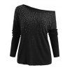 Rhinestone Embellished Long Sleeve Sweater - BLACK L