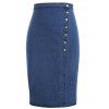 Jupe Fendue Boutonnée de Grande Taille en Denim - Bleu Foncé Toile de Jean 3XL