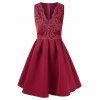 Robe Evasée Panneau en Dentelle à Taille Haute Sans Manches - Rouge XL