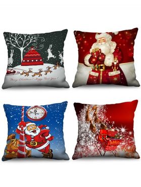 4 Pcs Christmas Santa Claus Print Sofa Linen Pillowcases