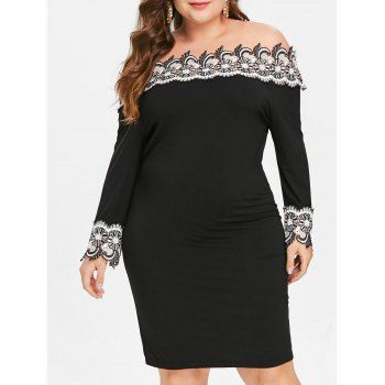 

Plus Size Contrast Lace Mini Bodycon Dress, Black