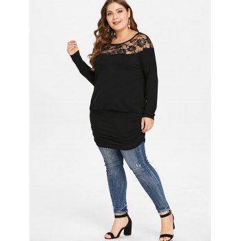 

Plus Size Lace Insert Blouson T-shirt, Black