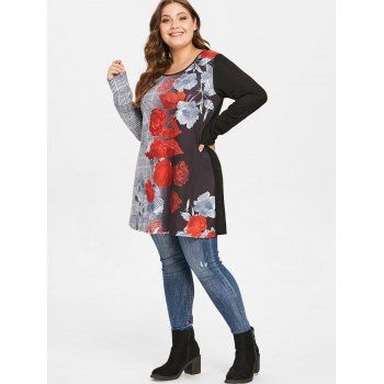 

Plus Size Plaid and Floral Print T-shirt, Black
