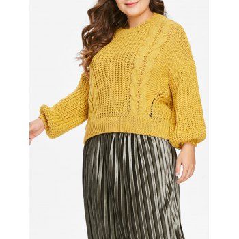 

Plus Size Drop Shoulder Cable Knit Sweater, Yellow