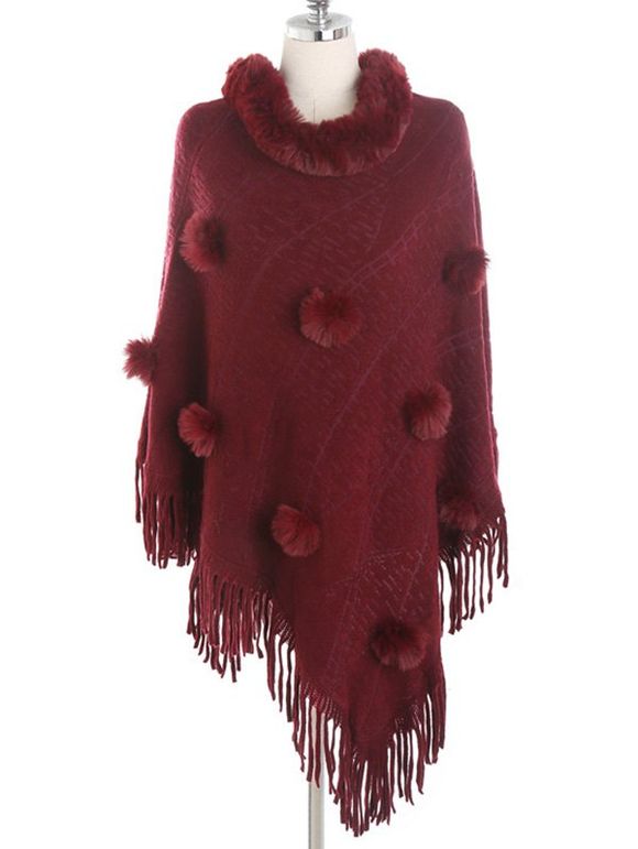 Écharpe d'hiver décorative châle balle fuzzy - Rouge Vineux 