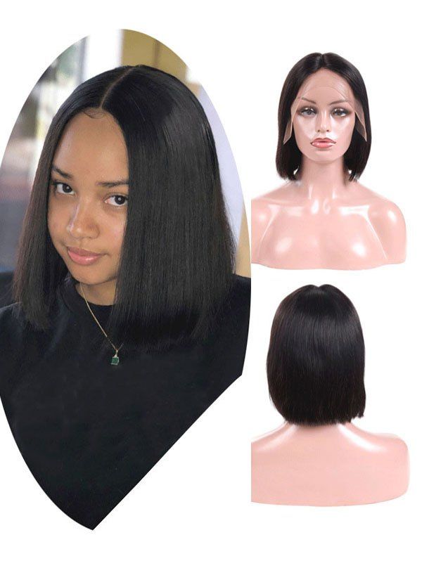 

Brazilian Virgin Free Part Straight Human Hair Lace Front Wig, Natural black