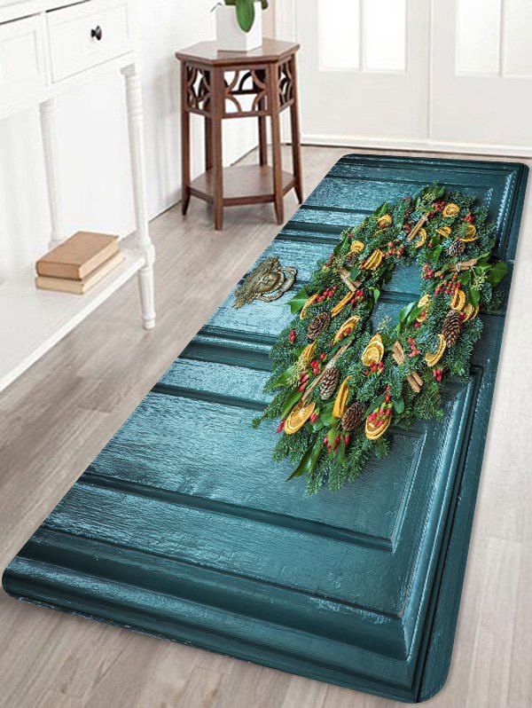 

Christmas Wreath Printed Flannel Floor Mat, Greenish blue