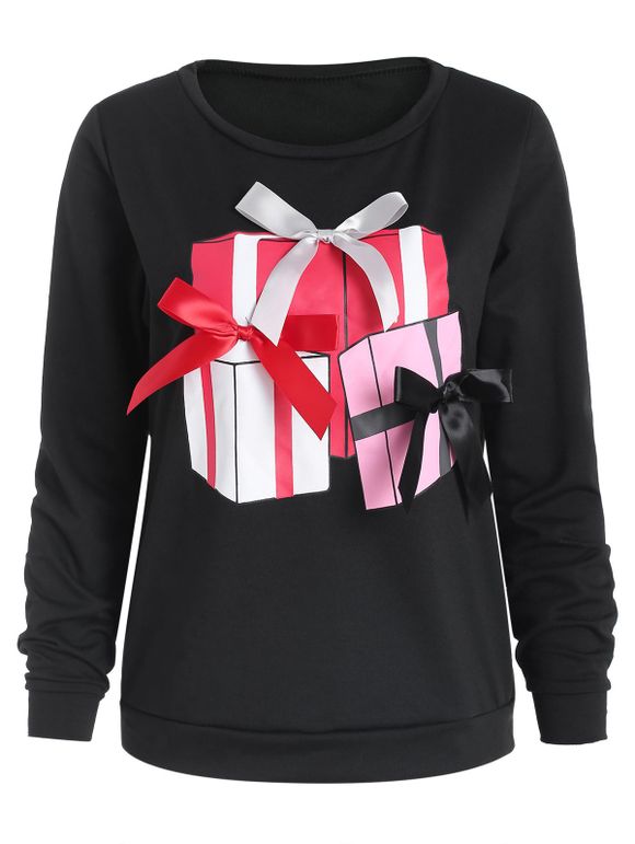 Sweat-shirt de Noël Cadeaux Imprimé avec Nœud Papillon - Noir 2XL
