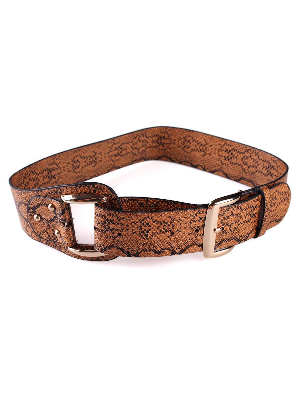 

Snake Print Faux Leather Waist Belt, Brown