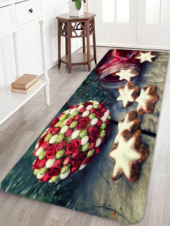 Tapis de Sol de Noël Fleur Etoile et Ballon Imprimés en Flanelle - Bohu Bois W24 X L71 INCH