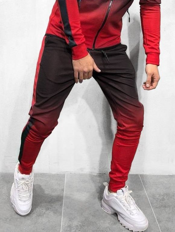 Pantalon Ombre Imprimé à Pieds Etroits - Rouge Lave M