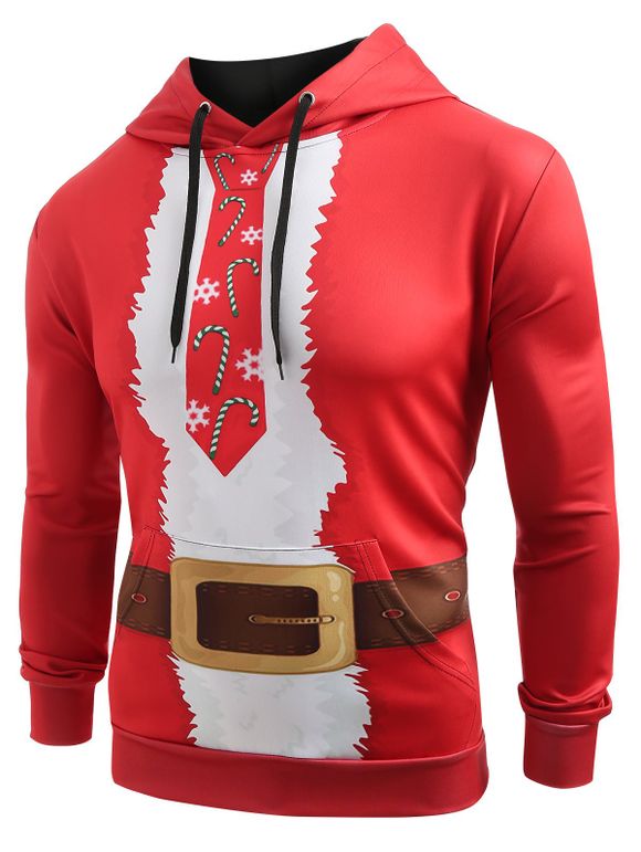 Sweat à capuche décontracté motif de ceinture de Noël - Rouge XL