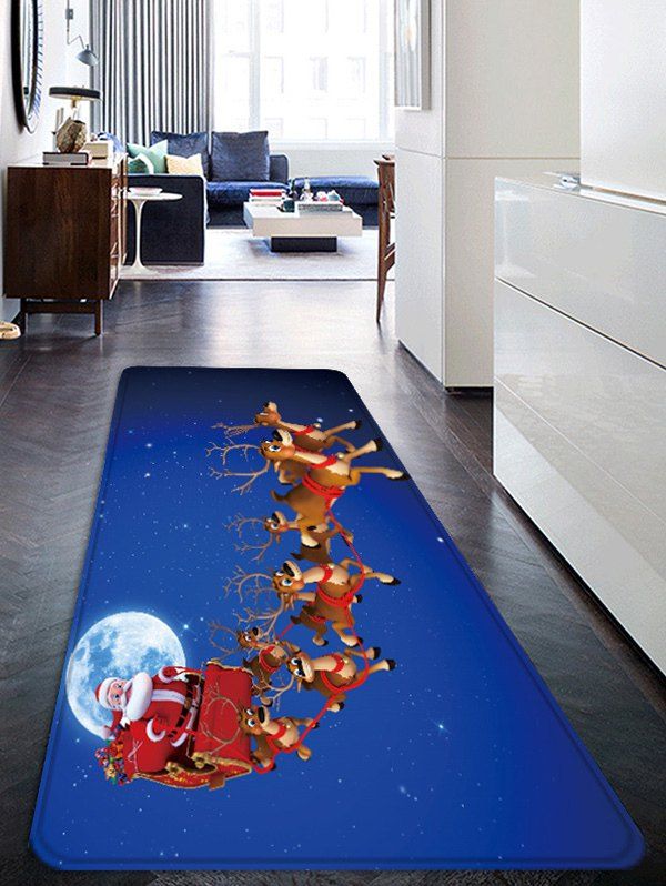 

Christmas Elk Sleigh Pattern Anti-skid Water Absorption Area Rug, Multi