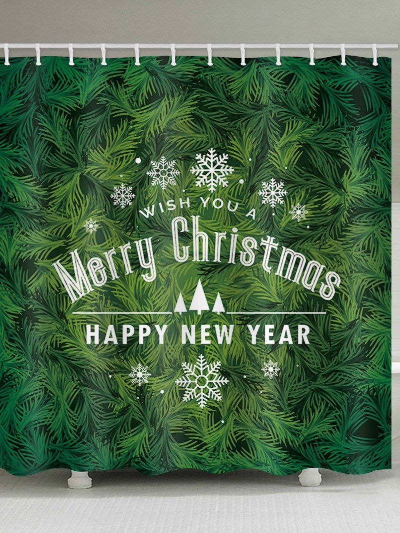

Christmas Tree Greeting Print Waterproof Bathroom Shower Curtain, Multi