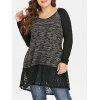 T-shirt à Capuche en Dentelle Insérée de Grande Taille à Manches Raglan - Gris 1X