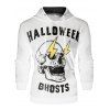 Sweat-Shirt à Capuche Pullover à Imprimé Éclairs et Crâne d'Halloween - Blanc 2XL