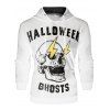 Sweat-Shirt à Capuche Pullover à Imprimé Éclairs et Crâne d'Halloween - Blanc L