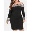 Mini Robe Moulante Contrasté en Dentelle de Grande Taille - Noir L