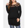 T-shirt Blouson en Dentelle Insérée de Grande Taille - Noir 1X