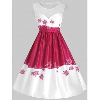 

Plus Size Mesh Panel Snowflake Christmas Vintage Dress, Multicolor