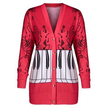

Plus Size Musical Notes Print Coat, Red