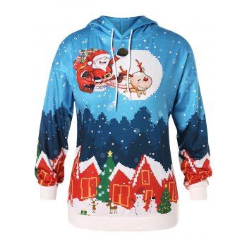 

Christmas Plus Size House Santa Clause Print Hoodie, Dodger blue