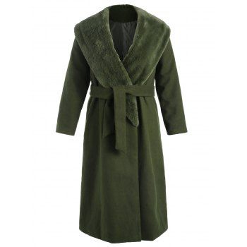 

Plus Size Faux Fur Collar Wrap Coat, Dark green