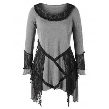 

Plus Size Lace Splicing Handkerchief Dress, Dark gray