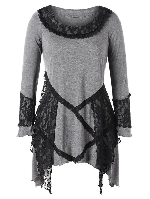 Robe Mouchoir en Dentelle Jointive de Grande Taille - Gris Foncé 4X