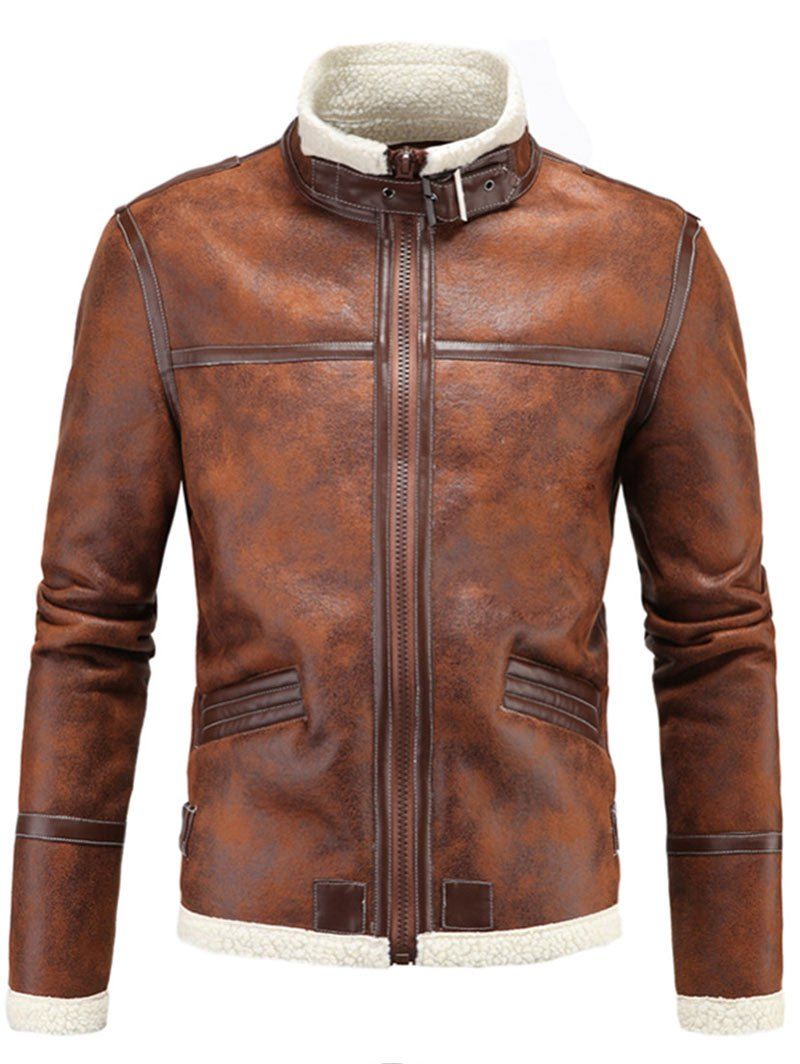 

Motorcycle Fluffy Lined Faux Leather Jacket, Red dirt