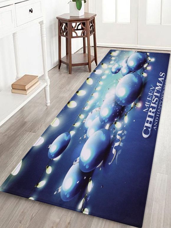 Tapis de Sol Joyeux Noël Boule Imprimée en Laine - Bleu W24 X L71 INCH