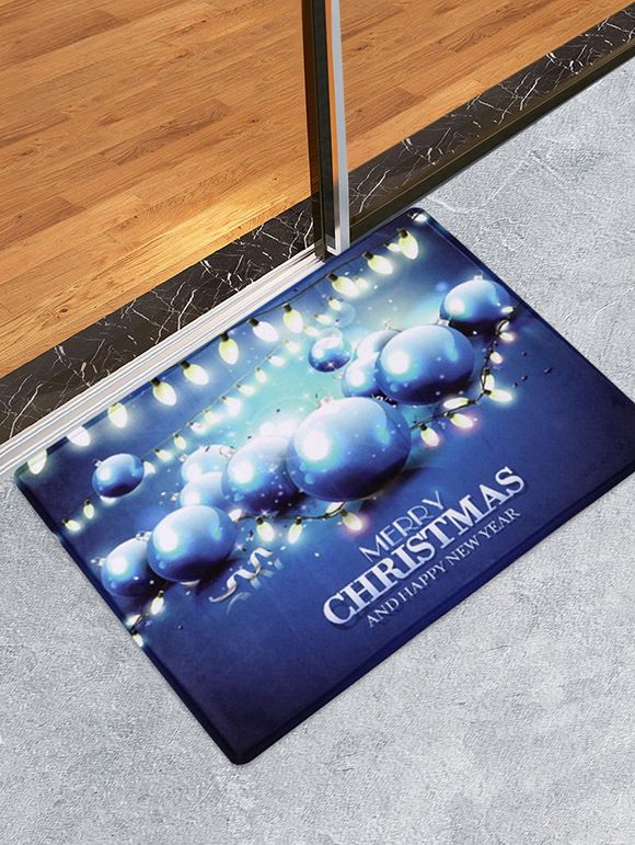 Tapis de Sol Joyeux Noël Boule Imprimée en Laine - Bleu W24 X L35.5 INCH
