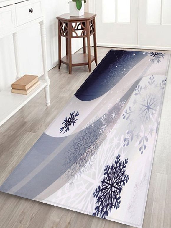 Tapis de Sol de Noël Flocon de Neige Imprimé en Laine - Blanc W24 X L71 INCH