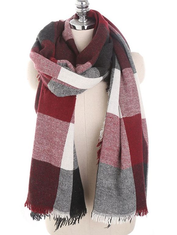 Foulard écossais chaud à carreaux en faux cachemire - Rouge Vineux 