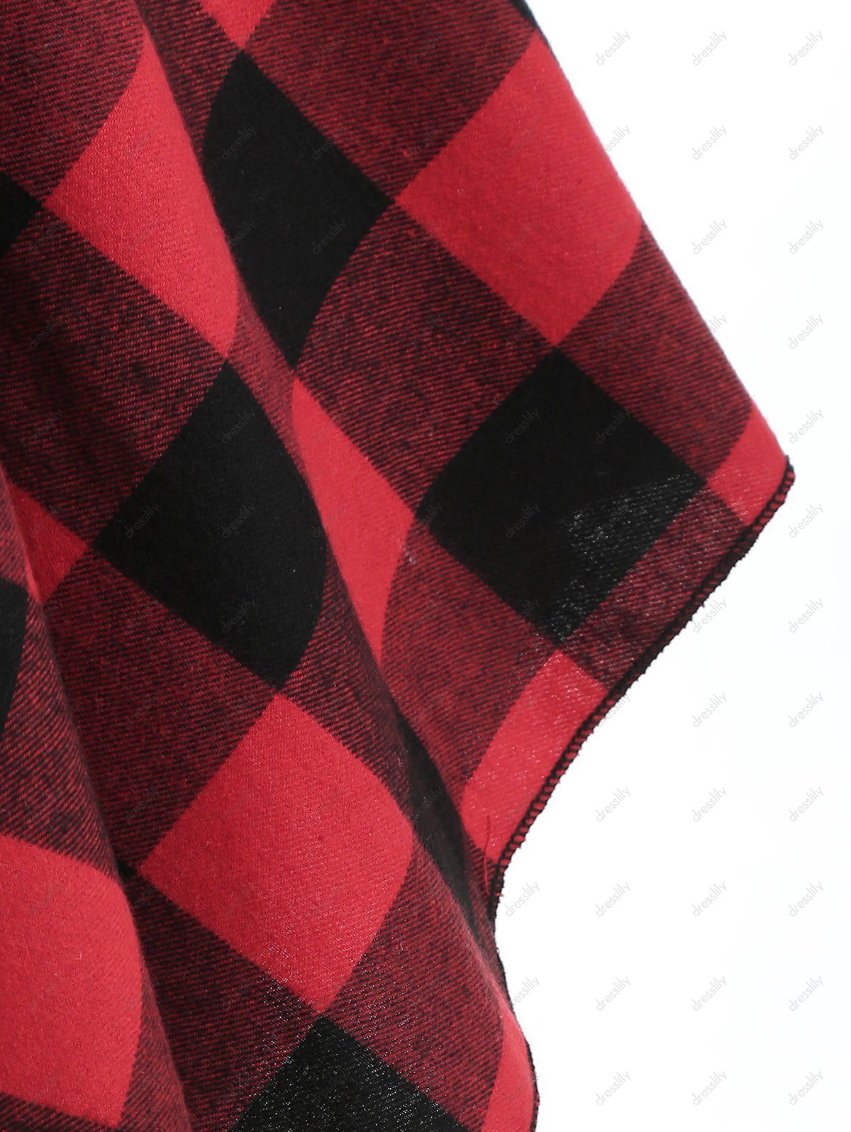 Asymmetric Lace Long Sleeve Plaid Dress - CHERRY RED XL