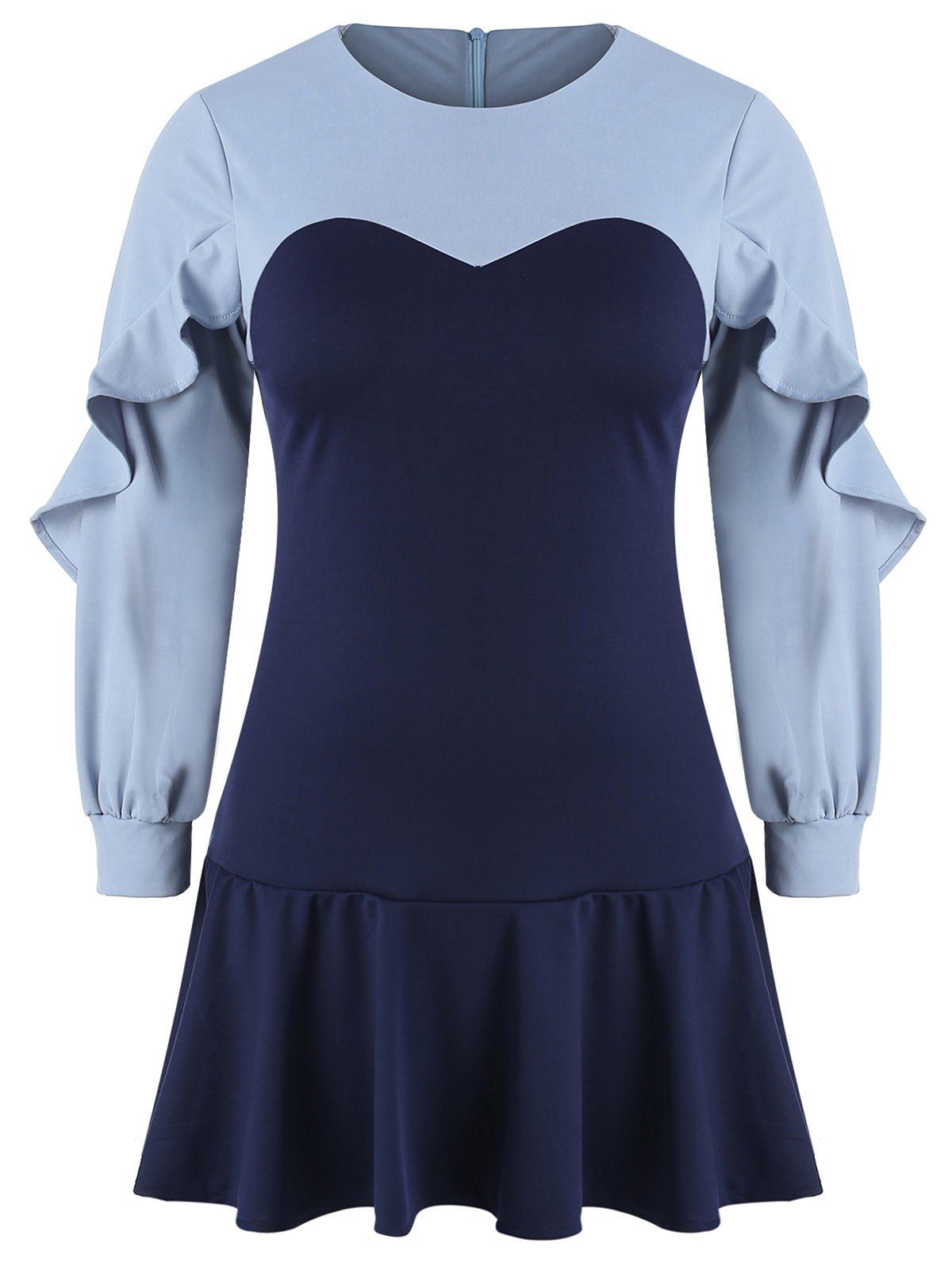 

Plus Size Long Sleeves Drop Waisted Dress with Ruffles, Multi