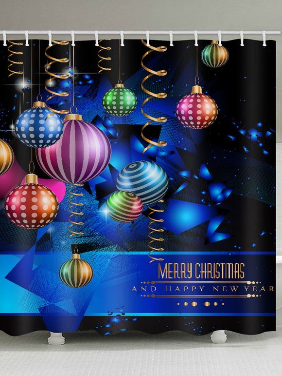 Rideau de Douche Imperméable Joyeux Noël Boule Imprimée - Bleu Myrtille W71 X L71 INCH
