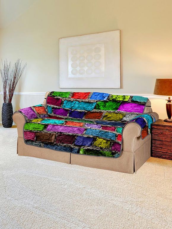 Housse de Canapé Motif Mur en Briques Colorées - multicolor TWO SEATS