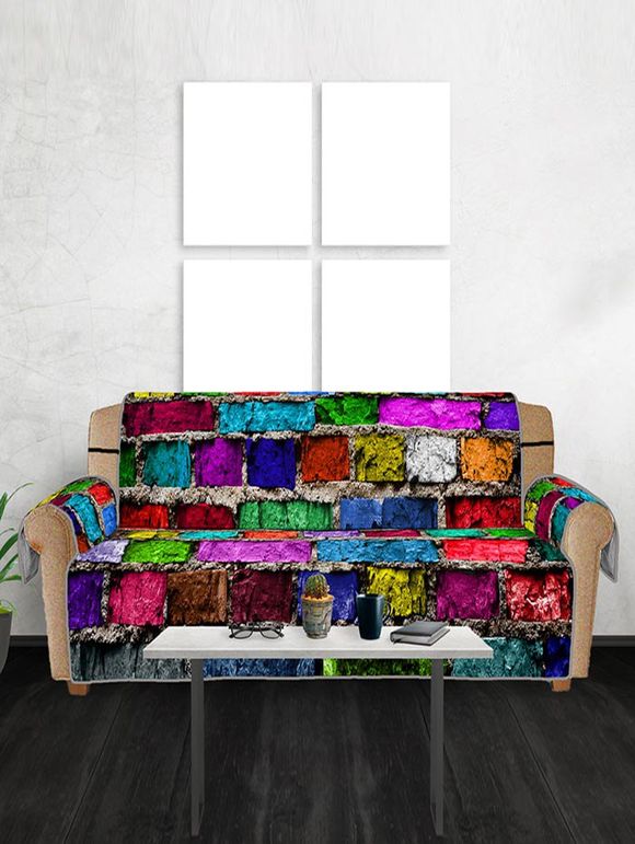 Housse de Canapé Motif Mur en Briques Colorées - multicolor THREE SEATS