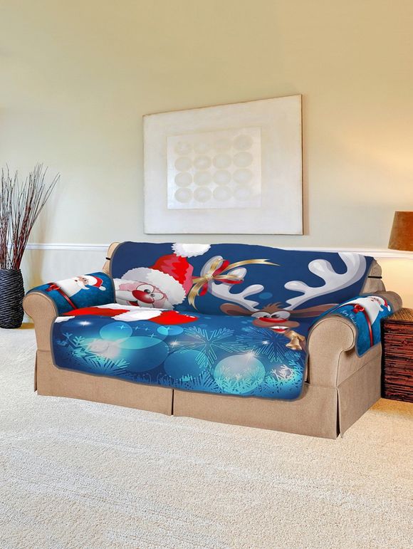 Christmas Santa Claus Elk Pattern Couch Cover - multicolor TWO SEATS