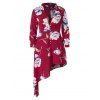 Robe Asymétrique Fleurie Imprimée Grande Taille à Col Plongeant - Rouge Vineux 1X