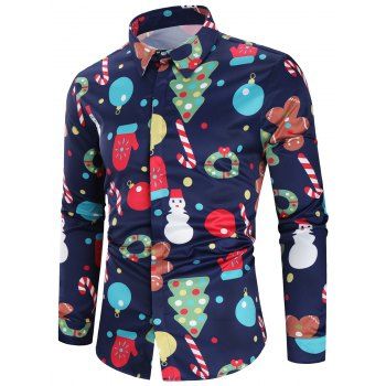 

Christmas Theme Button Up Shirt, Blue